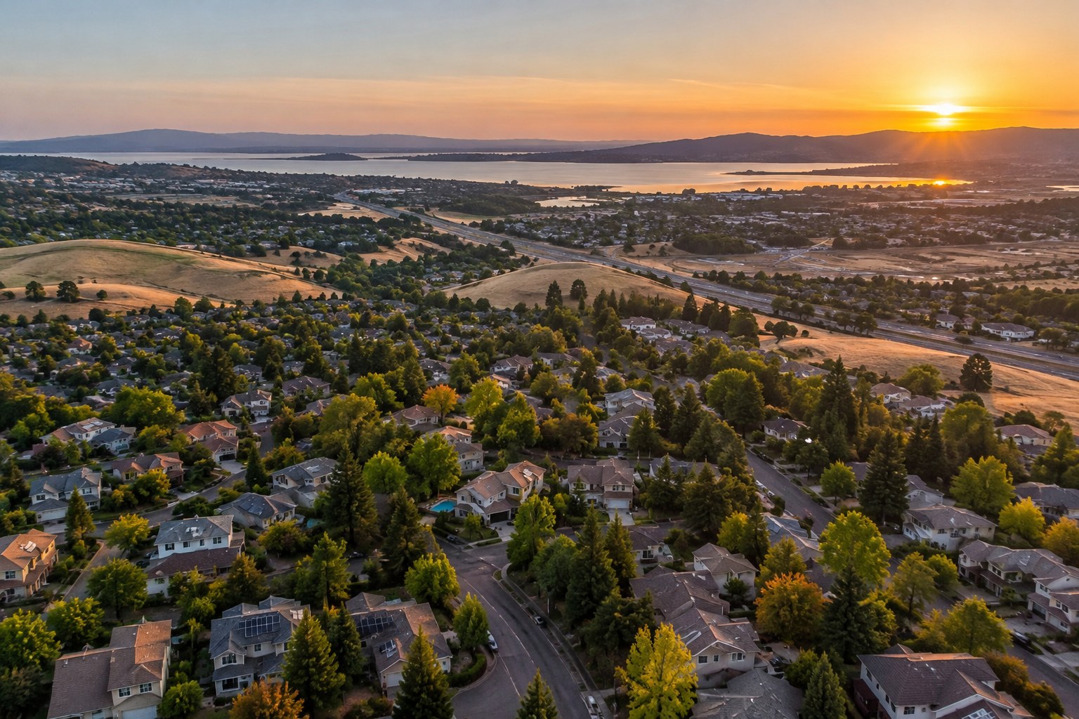 Aerial view of a Solano County town, illustrative