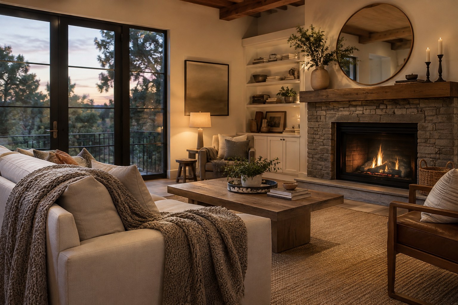 A cozy family room, illustrative
